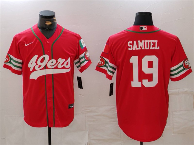 Men's San Francisco 49ers #19 Deebo Samuel Red With Patch Cool Base Stitched Baseball Jersey